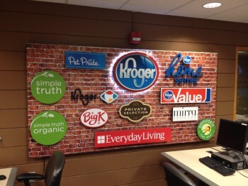 Dimensional lighted signage for interior displays